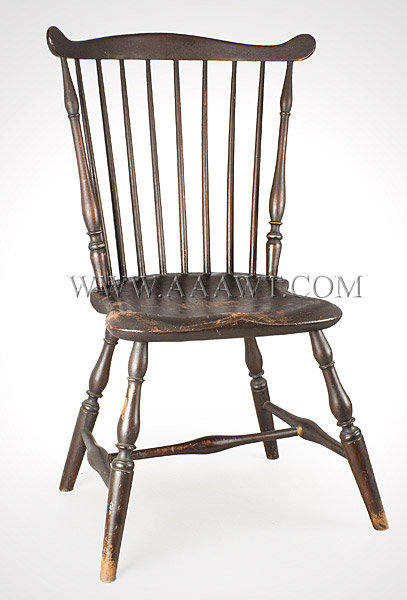 Windsor Side Chair, Fan Back, Old Dry Reddish Brown Surface
Attributed to James Chapman Tuttle
Salem, Massachusetts
Circa 1795 to 1802, entire view